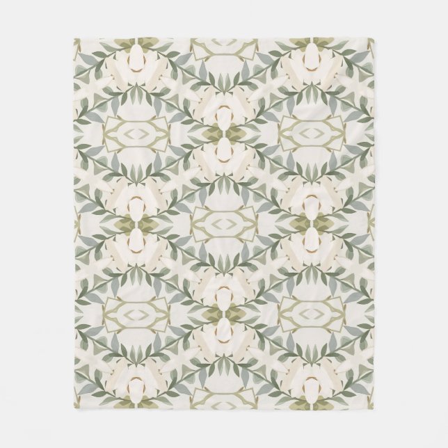 Elegant Neutral Floral Pattern Fleece Blanket (Front)