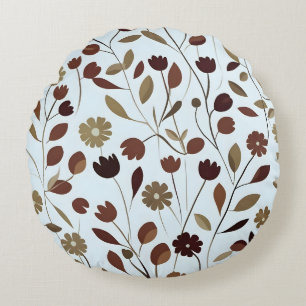 Elegant Neutral Floral Pattern in Brown Tones Round Cushion