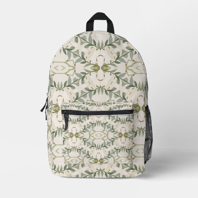 Elegant Neutral Floral Pattern Printed Backpack (Front)