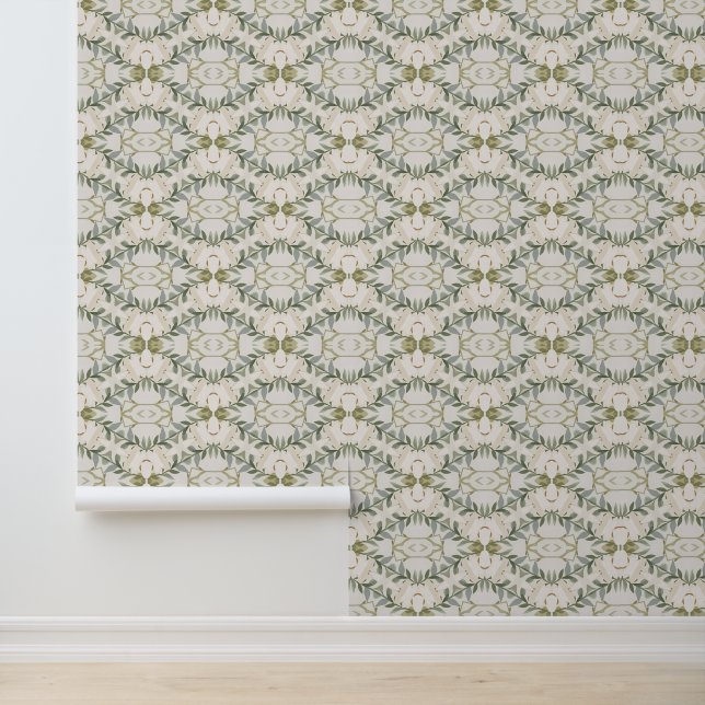 Elegant Neutral Floral Pattern Wallpaper (Application)