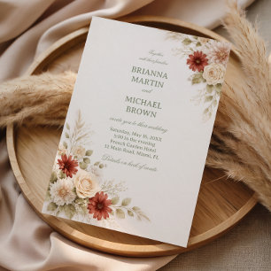 Elegant Neutral Floral Rust Invitation
