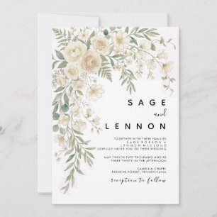 Elegant Neutral Floral Wedding Invitation