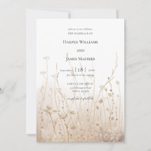 Elegant Neutral Floral Wildflower Field Wedding Invitation
