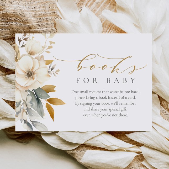 Elegant Neutral Flowers Baby Shower Books for Baby Enclosure Card (Creator Uploaded)