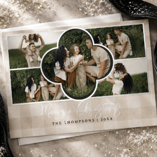 Elegant Neutral Gingham Multi Photo Christmas Foil Holiday Card