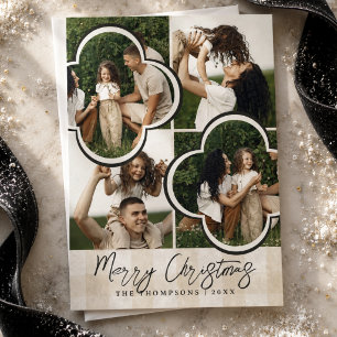 Elegant Neutral Gingham Multi Photo Christmas Holiday Card