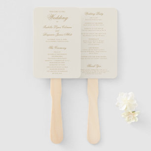 Elegant Neutral Gold Ivory Wedding Program Hand Fan