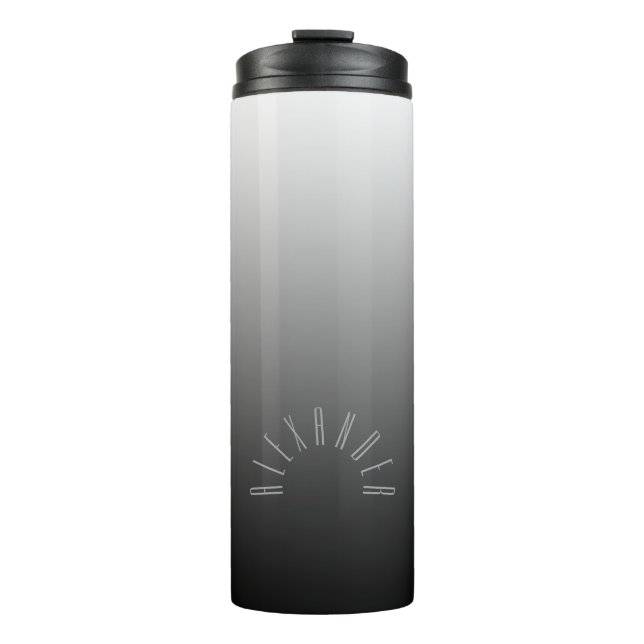 Elegant Neutral Gradient Grey with Custom Name Thermal Tumbler (Front)
