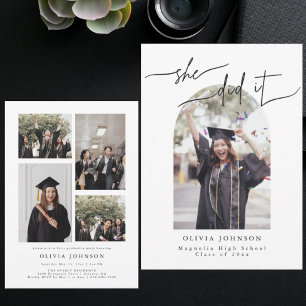 Elegant Neutral Graduation Photo Invitation with S