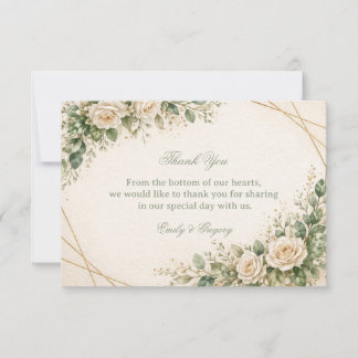 Elegant Neutral Greenery Floral Thank You Card