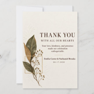 Elegant Neutral Herbarium Botanical Wedding Thank Invitation