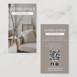 Elegant Neutral Interior Design QR Business Card