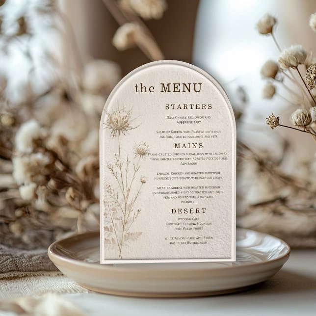 Elegant Neutral Ivory Pampas Arch Wedding Menu Invitation (Creator Uploaded)