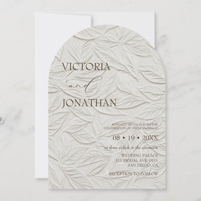 Elegant Neutral Leaves Pattern Wedding  Invitation (Front)