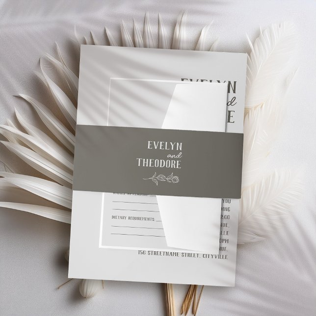 Elegant Neutral Line Art Flower Wedding Invitation Belly Band (Creator Uploaded)