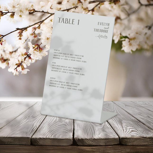 Elegant Neutral Line Art Flower Wedding Menu Pedestal Sign (Creator Uploaded)