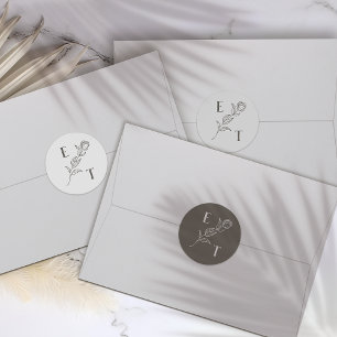 Elegant Neutral Line Art Flower Wedding Stickers