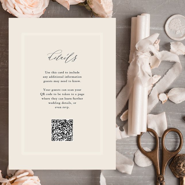 Elegant Neutral Modern Wedding Details QR Code Enclosure Card (A simple, neutral wedding details card with QR code so your guests can visit your website or rsvp)
