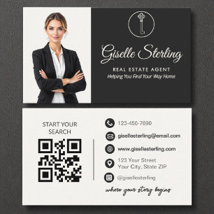 Elegant Neutral Photo Real Estate Agent QR Code Business Card