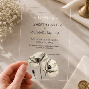 Elegant Neutral Poppies Wedding Minimalist Suite Acrylic Invitations