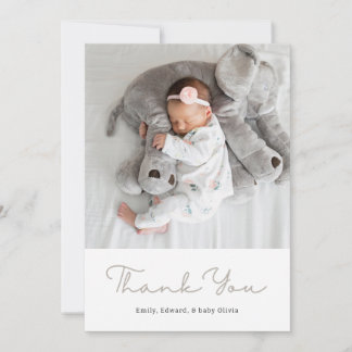 Elegant Neutral Ribbon Bow Baby Shower Photo Thank You Card