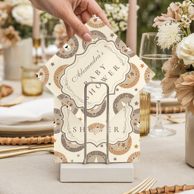 Elegant Neutral Safari Lion Baby Shower Napkin (Creator Uploaded)