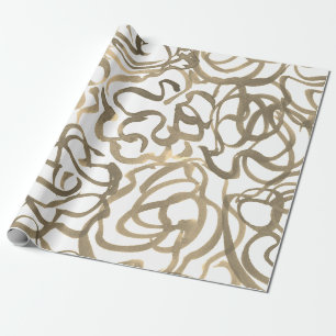 Elegant Neutral Sepia Swirls Abstract Watercolor Wrapping Paper