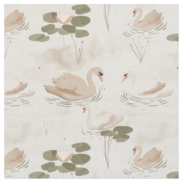 Elegant neutral swan pattern fabric (Close Up)