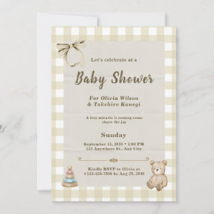 Elegant Neutral Teddy Bear Baby Shower Invitation