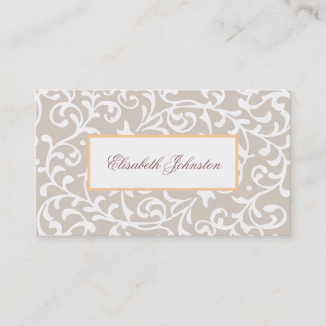 Elegant Neutral Tone Damask Feminine Floral Business Card (Front)
