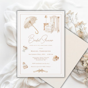 Elegant Neutral Unbrella Bridal Invitation
