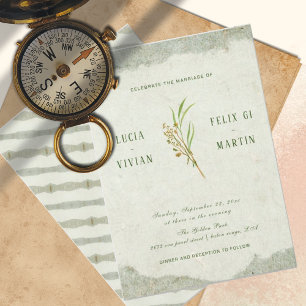 Elegant Neutral Vintage Cream Green Rustic Wedding Invitation