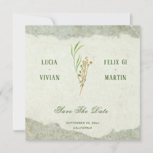 Elegant Neutral Vintage Green Rustic Save The Date Invitation
