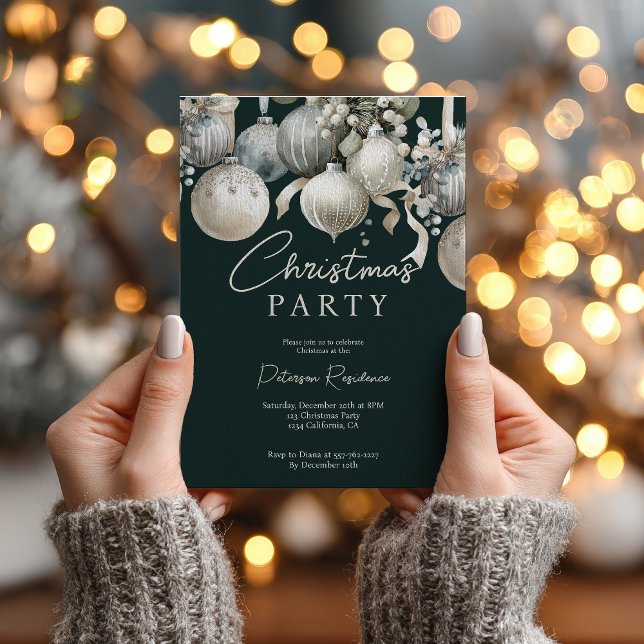 Elegant Neutral Watercolor Baubles Christmas Party Invitation (Elegant Neutral Watercolor Baubles Christmas Party Invitation)