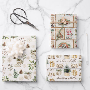 Elegant Neutral Watercolor Christmas Holiday Print Wrapping Paper Sheet