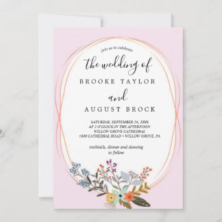 Elegant Neutral Watercolor Floral Wedding | Gold F Invitation