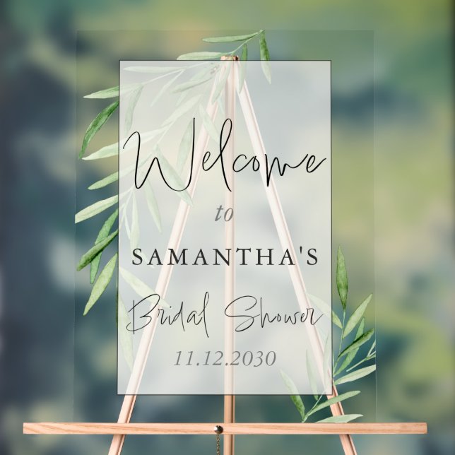 Elegant Neutral Watercolor Greenery Bridal Shower  Acrylic Sign (Neutral)