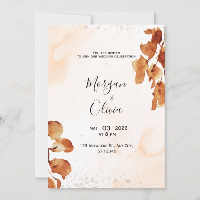 Elegant Neutral Watercolor Invite  (Front)