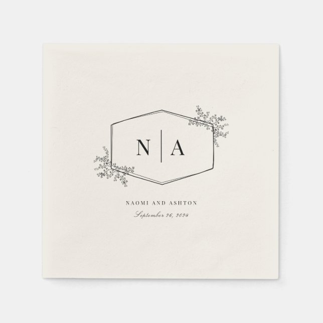 Elegant Neutral Wedding Monogram Napkin (Front)