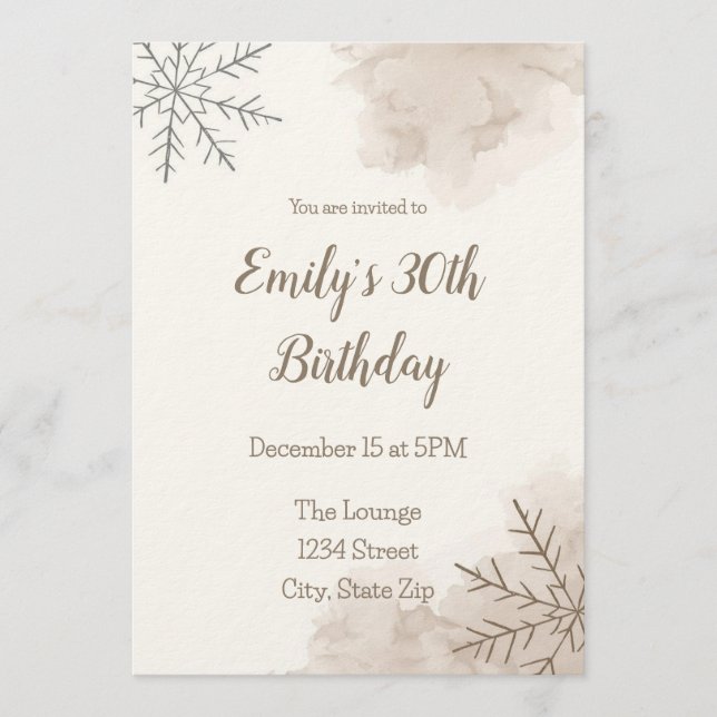 Elegant Neutral Winter 30th Birthday Invitation (Front)