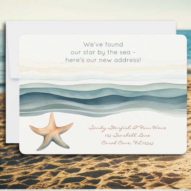Elegant New Address Invitation (Beach themed new address new home announcement card, Popular in Florida, California, beach homes)