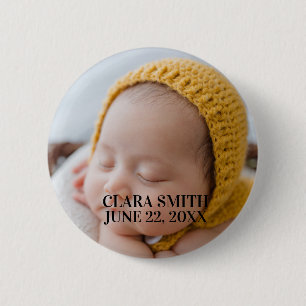 Elegant new baby announcement  6 cm round badge
