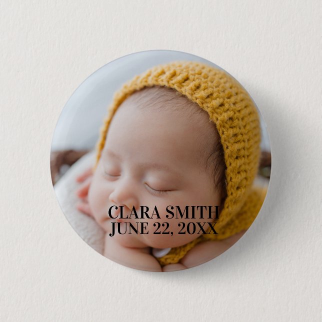 Elegant new baby announcement  6 cm round badge (Front)