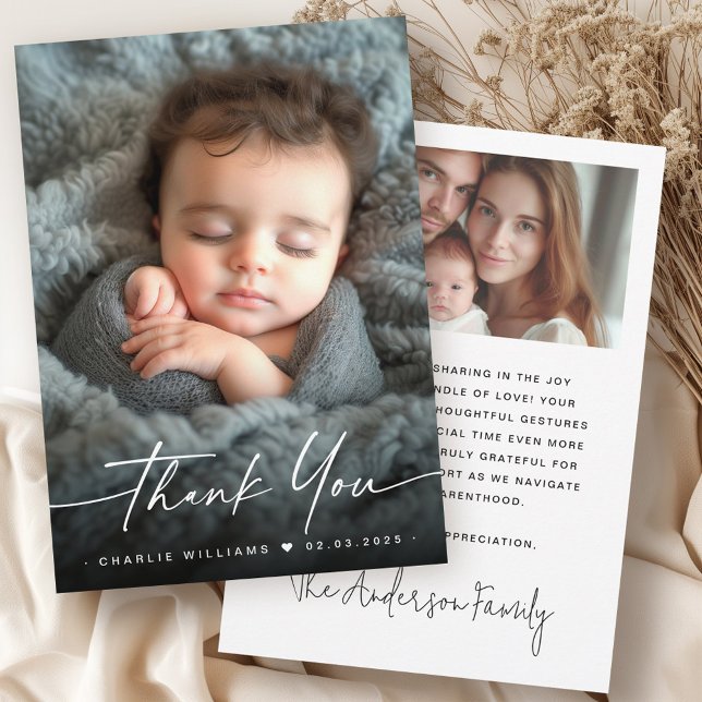 Elegant new baby announcement photo thank you (Elegant new baby announcement photo thank you)
