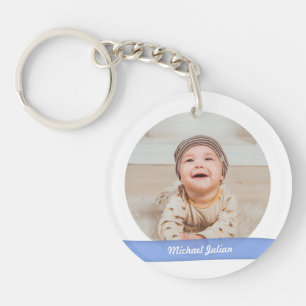 Elegant New Baby Boy Date Birth Photos Keepsake Key Ring