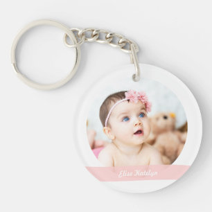 Elegant New Baby Girl Date Birth Photos Keepsake   Key Ring