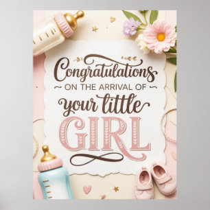 Elegant New Baby Girl Greeting Poster