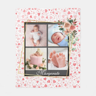 Elegant New Baby Personalised 4 Photo Collage  Fleece Blanket