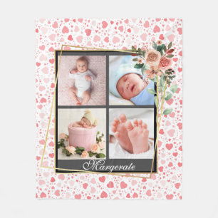 Elegant New Baby Personalized 4 Photo Collage  Fleece Blanket