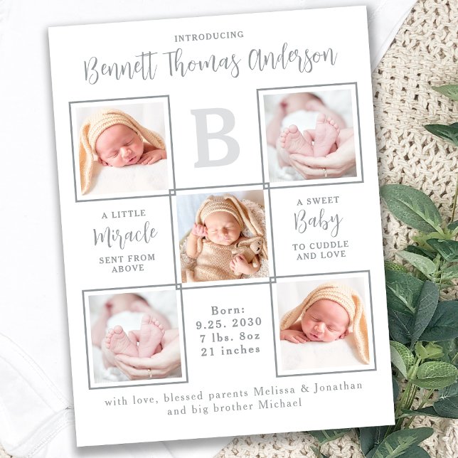 Elegant New Baby Unique 5 Photo Collage Birth  Announcement Postcard (Creator Uploaded)